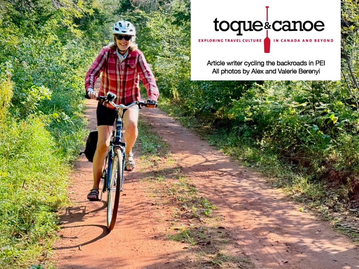 Pleasure seeking in PEI image of the article writer cycling the backroads of PEI. Photos by Alex and Valerie Berenyi.